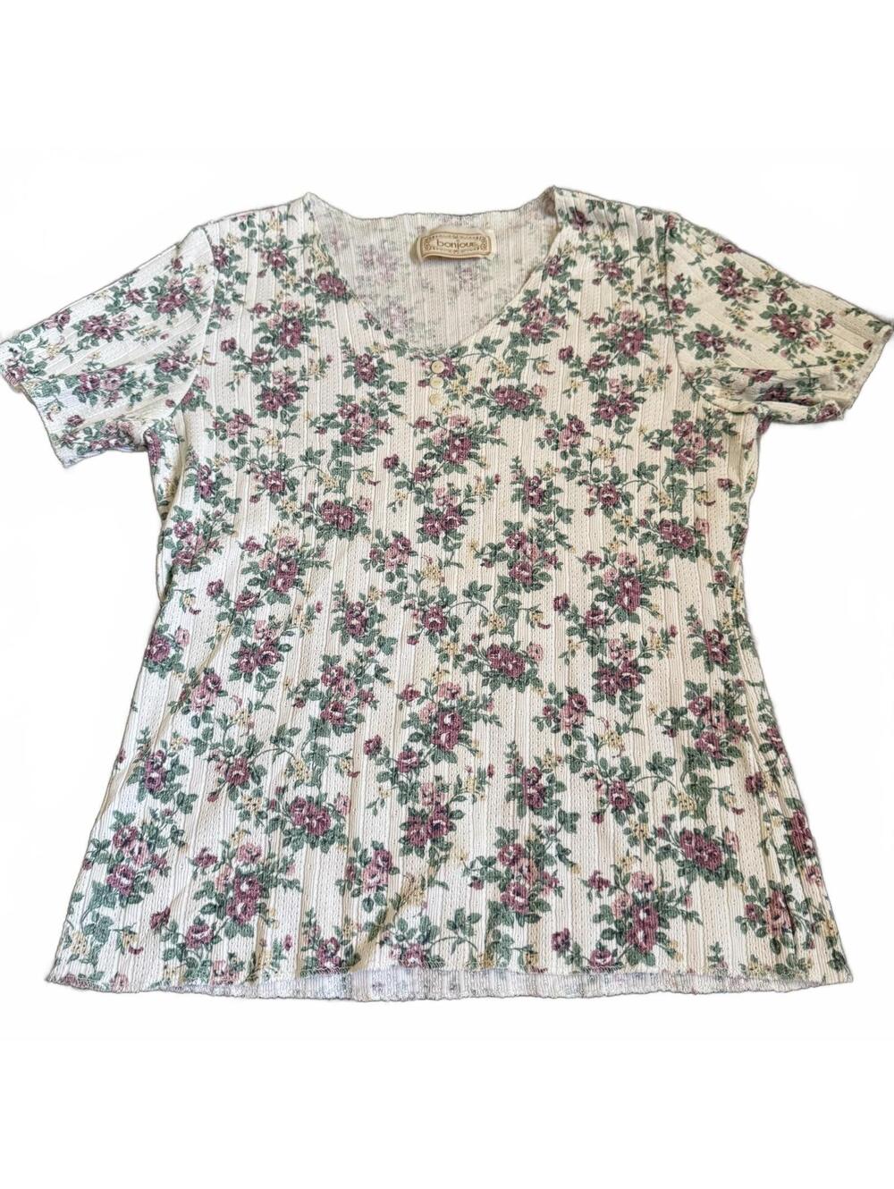 Vintage BonJour Floral Knit Top Cottagecore Rose Print Women’s S/M